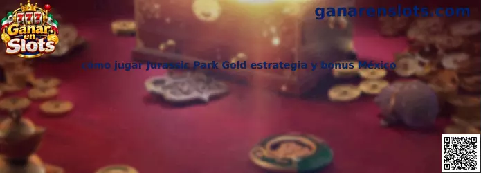 Guía visual para aprender cómo jugar Jurassic Park Gold, con elementos de estrategia, símbolos y bonus
